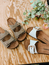 Load image into Gallery viewer, White Buckle Birk Dupe Sandal - squish sole