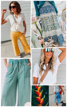 Load image into Gallery viewer, Milan Boho Teal Mineral Pants-stretchy
