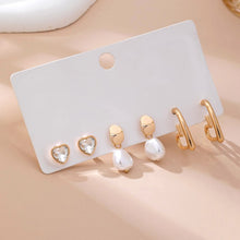 Load image into Gallery viewer, Heart Drop Pearl Studed Hoop Trio Earrings Set