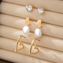 Load image into Gallery viewer, Heart Drop Pearl Studed Hoop Trio Earrings Set