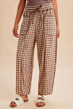 Load image into Gallery viewer, Brown Gingham Patch Pocket Barrel Knit Pants- soft cotton