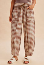 Load image into Gallery viewer, Brown Gingham Patch Pocket Barrel Knit Pants- soft cotton