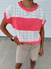 Load image into Gallery viewer, Coral Lace Dash Colorblock Knit Top -Stretchy