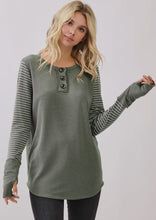 Load image into Gallery viewer, Sage Stripe Sleeve Top- super soft