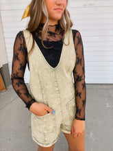 Load image into Gallery viewer, Free Soul Olive Mineral Wash Denim Romper