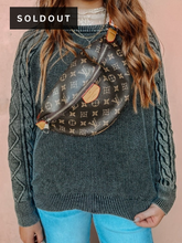 Load image into Gallery viewer, Slate Mineral Washed Cable Sweater