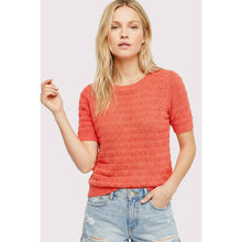 Load image into Gallery viewer, Coral Escape Crochet Pointelle Short Sleeve Top- stretchy