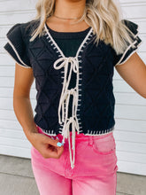 Load image into Gallery viewer, Black Pontille Tie Front Cardi