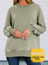 Load image into Gallery viewer, Middlo Vintage Wash Olive Hi-Lo Fleece Pullover
