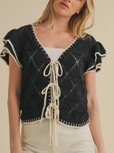 Load image into Gallery viewer, Black Pontille Tie Front Cardi