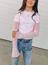 Load image into Gallery viewer, Soft Pink Heart Mesh Top with FLOCKING- stretchy