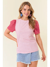 Load image into Gallery viewer, Cherry Red Mixed Stripe Top - stretch