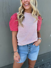 Load image into Gallery viewer, Cherry Red Mixed Stripe Top - stretch