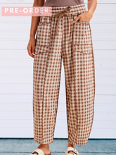 Load image into Gallery viewer, Brown Gingham Patch Pocket Barrel Knit Pants- soft cotton