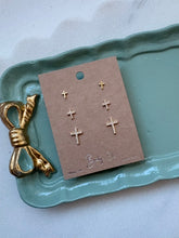 Load image into Gallery viewer, Cross 3 Piece Set Mini Earring- Sterling Silver