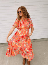 Load image into Gallery viewer, Coral Rush Floral Dress- elastic waist