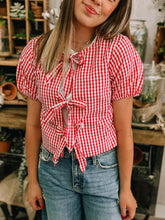 Load image into Gallery viewer, Red Gingham Tie Front Top