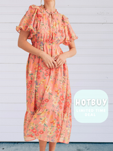 Load image into Gallery viewer, Coral Rush Floral Dress- elastic waist
