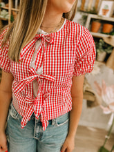 Load image into Gallery viewer, Red Gingham Tie Front Top