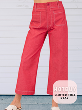 Load image into Gallery viewer, Mikayla Cropped Stretchy Denim- Raspberry