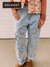 Load image into Gallery viewer, Lexi Embroidered Detail Barrel Denim Pants- stretch