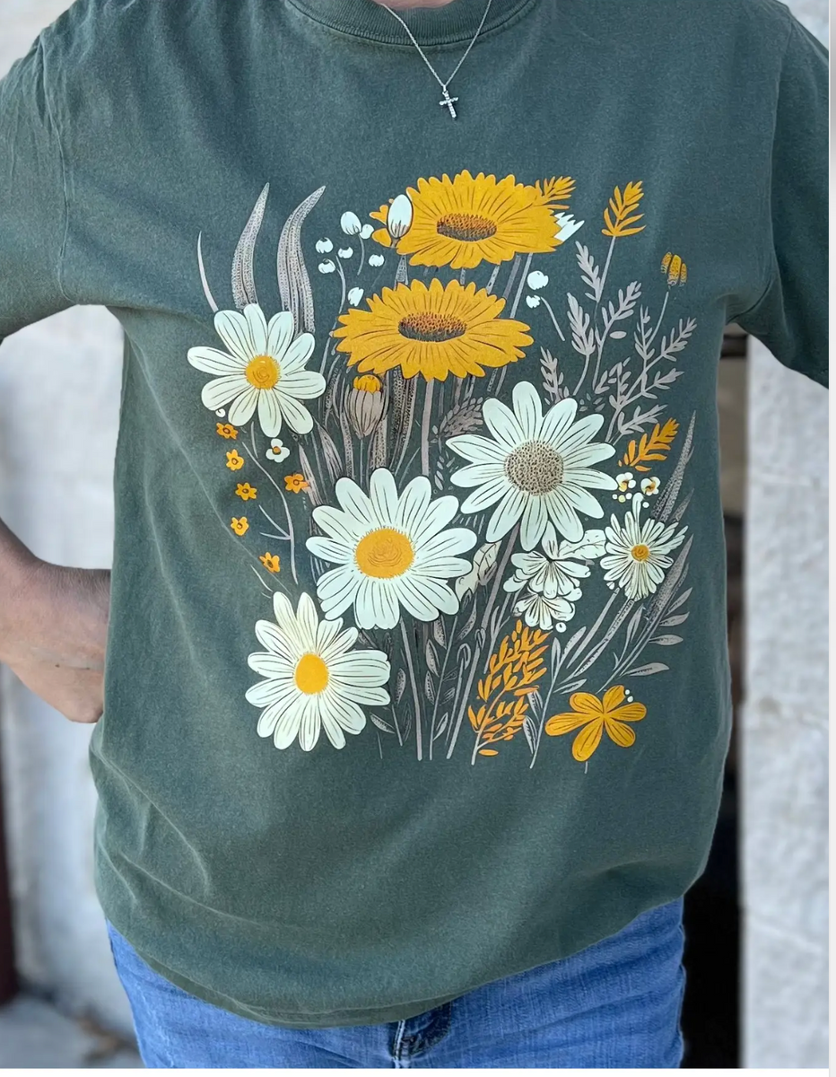 Teal Wildflower Vintage Artisan Graphic Tee – ADORNit Clothing