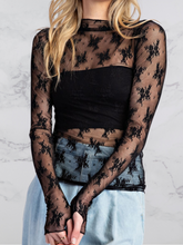 Load image into Gallery viewer, Black Lace Long Sleeve Burnout- stretch