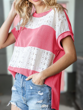 Load image into Gallery viewer, Coral Lace Dash Colorblock Knit Top -Stretchy
