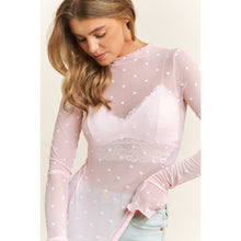 Load image into Gallery viewer, Soft Pink Heart Mesh Top with FLOCKING- stretchy