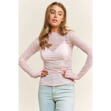 Load image into Gallery viewer, Soft Pink Heart Mesh Top with FLOCKING- stretchy