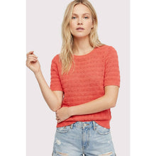 Load image into Gallery viewer, Coral Escape Crochet Pointelle Short Sleeve Top- stretchy
