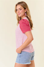 Load image into Gallery viewer, Cherry Red Mixed Stripe Top - stretch