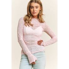 Load image into Gallery viewer, Soft Pink Heart Mesh Top with FLOCKING- stretchy