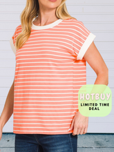Load image into Gallery viewer, Coral Pop Stripe Cotton Top - stretch