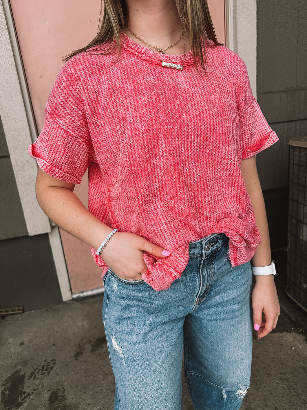 Pink Mineral Wash Top -Stretchy