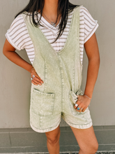 Load image into Gallery viewer, Free Soul Olive Mineral Wash Denim Romper
