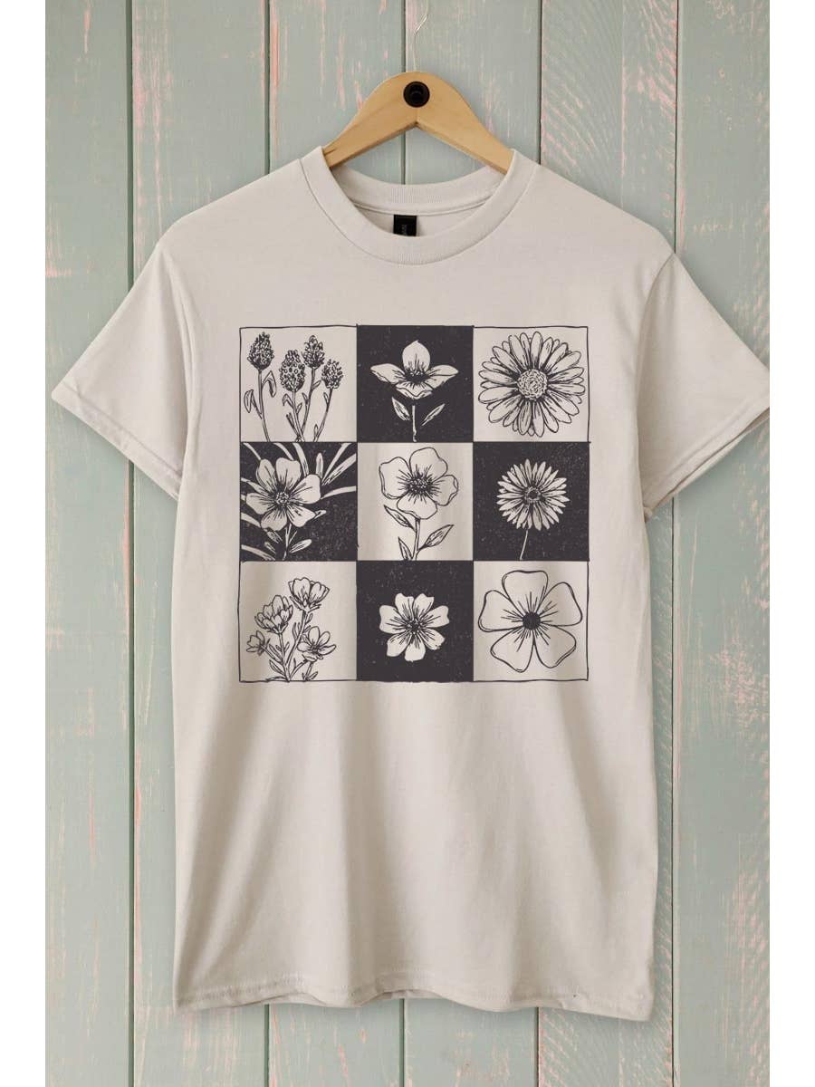 Piper Sketched Flowers artisan Graphic Tee - grey