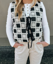 Load image into Gallery viewer, Mazie Crochet Check Quilted Tie up Vest
