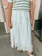 Load image into Gallery viewer, White eyelet Tiered Smocked Skirt- Stretch Waist
