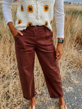 Load image into Gallery viewer, Soft Brown Risen Barrel Denim- Stretchy
