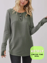 Load image into Gallery viewer, Sage Stripe Sleeve Top- super soft
