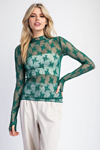 Load image into Gallery viewer, Green Lace Long Sleeve Burnout- stretch
