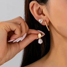 Load image into Gallery viewer, Heart Drop Pearl Studed Hoop Trio Earrings Set
