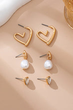 Load image into Gallery viewer, Heart Drop Pearl Studed Hoop Trio Earrings Set
