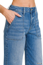Load image into Gallery viewer, Flirty Patch Pocket Wide Leg Denim- Super Stretchy
