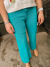 Load image into Gallery viewer, Teal POP Wide Leg Denim-Stretchy
