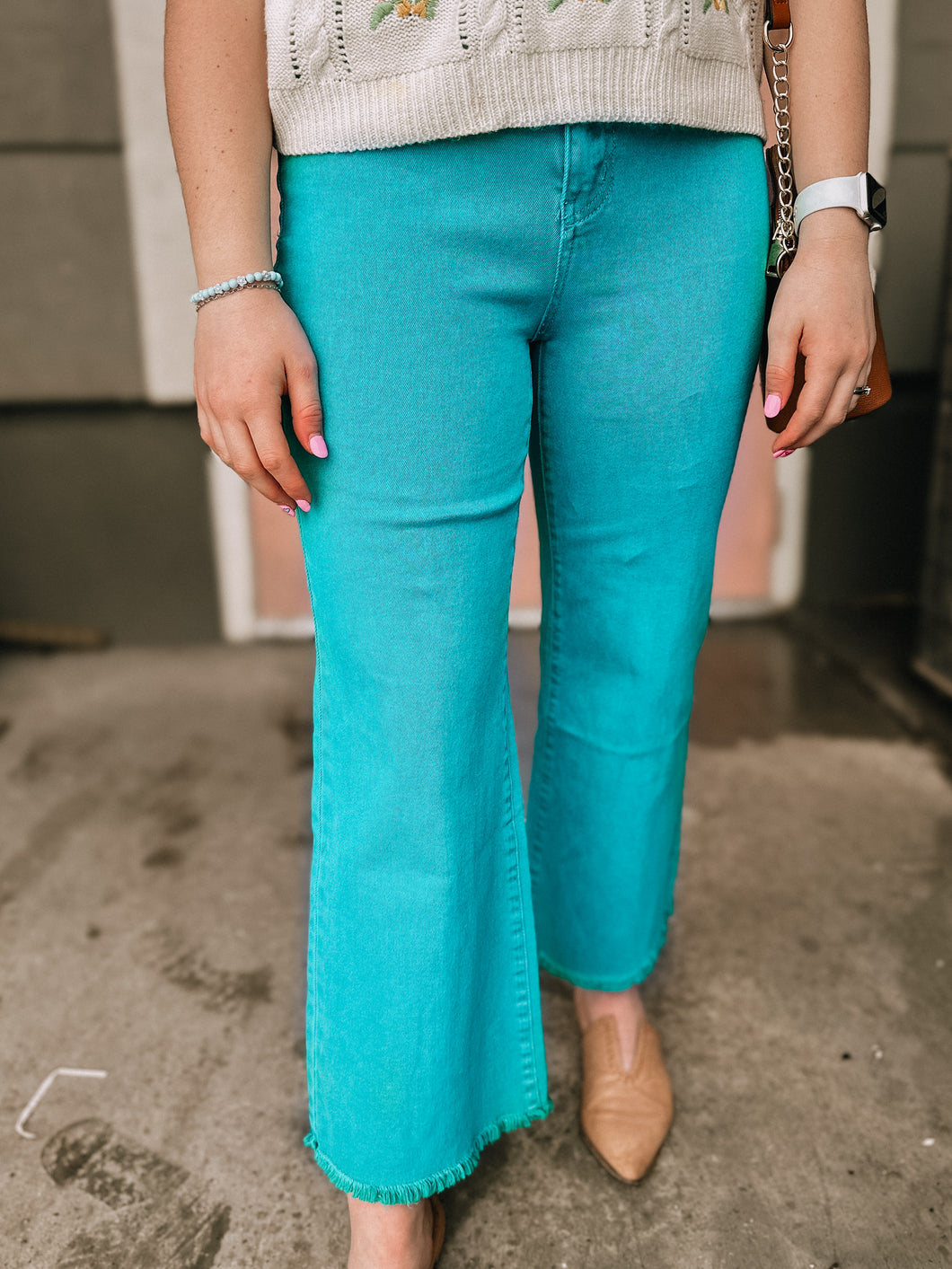 Teal POP Wide Leg Denim-Stretchy