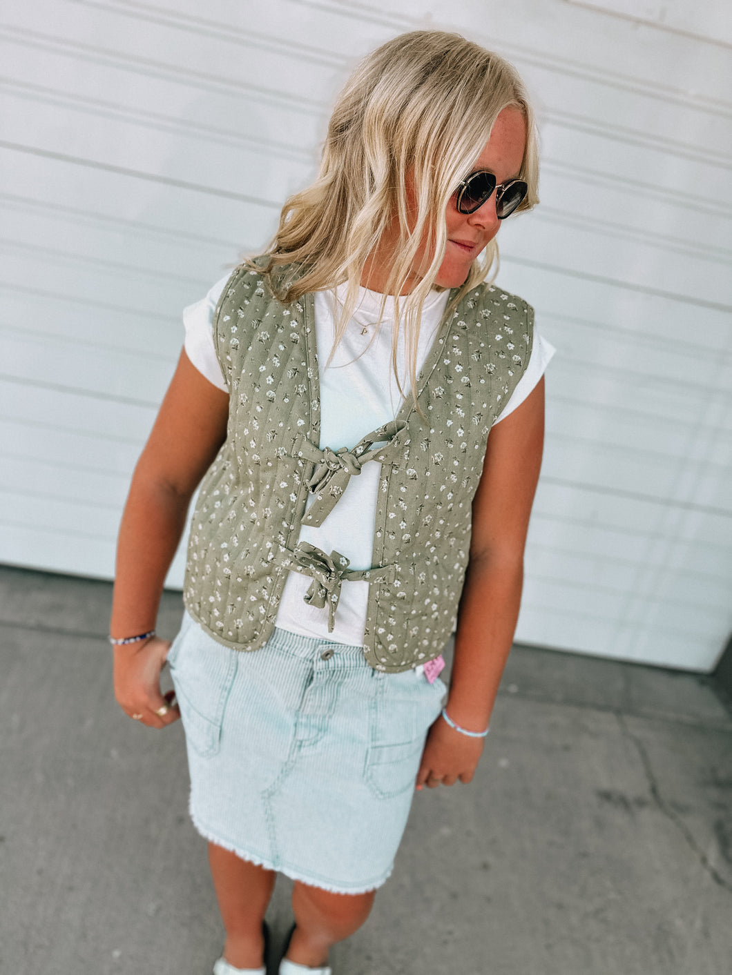 Olive Floral Quilted Vest