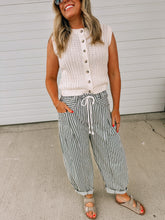Load image into Gallery viewer, Freya Stripe Dark Green Rope Barrel Denim- Cotton Blend
