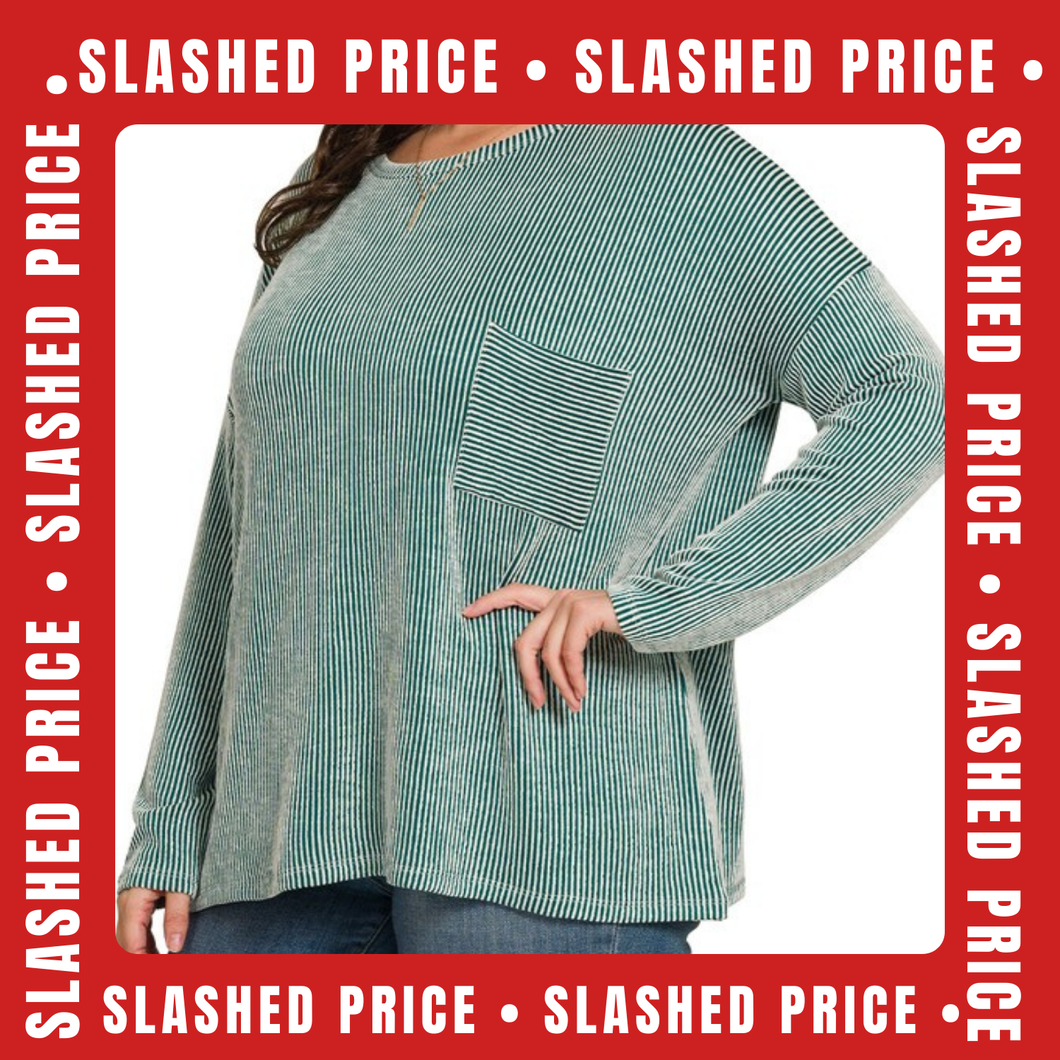 Holly Green Ribbed Pocket No-Layer Top - STRETCHY